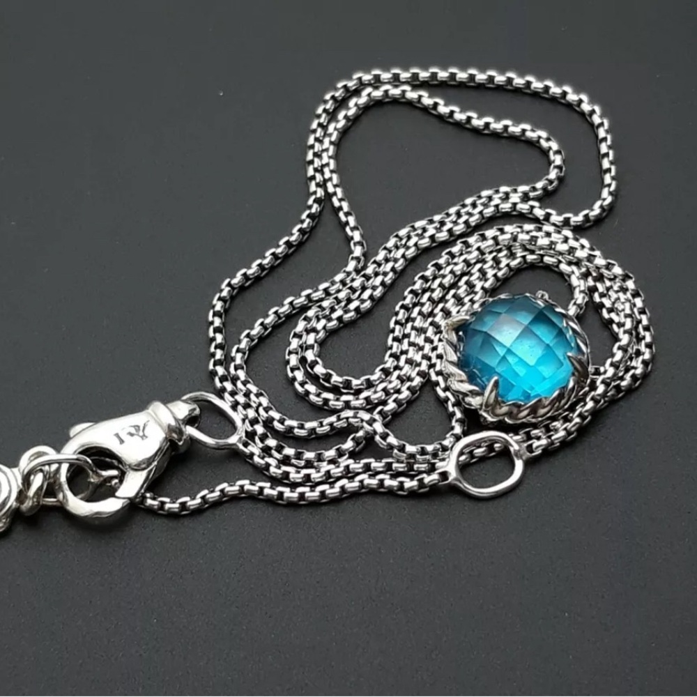 David Yurman Sterling Silver Chatelaine Pendant Necklace with Blue Topaz